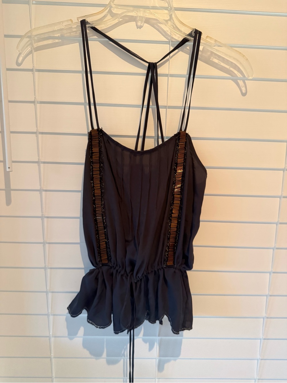 Hype Black Strappy Peplum Camisole with Beaded Trim
